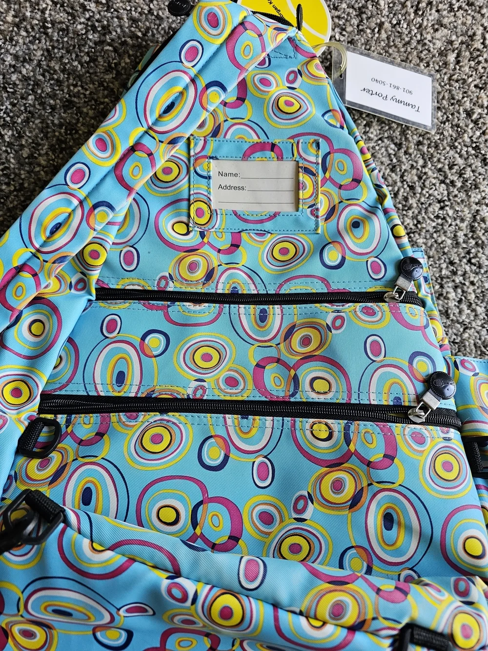 Jetpac Colorful Circle Print Sling Backpack - Turquoise, Yellow, Pink